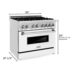 ZLINE 36-Inch 4.6 cu. ft. Electric Oven and Gas Cooktop Dual Fuel Range with Griddle and White Matte Door in Stainless Steel - RA-WM-GR-36 - The Home Selection