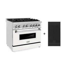 ZLINE 36-Inch 4.6 cu. ft. Electric Oven and Gas Cooktop Dual Fuel Range with Griddle and White Matte Door in Stainless Steel - RA-WM-GR-36 - The Home Selection