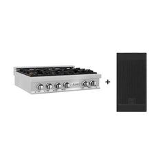 ZLINE 36-Inch Porcelain Gas Stovetop in Fingerprint Resistant Stainless Steel with 6 Gas Brass Burners and Griddle - RTS-BR-GR-36 - The Home Selection
