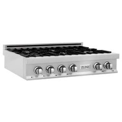 ZLINE 36-Inch Porcelain Gas Stovetop in Fingerprint Resistant Stainless Steel with 6 Gas Burners and Griddle - RTS-GR-36 - The Home Selection