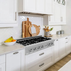 ZLINE 36-Inch Porcelain Gas Stovetop in Fingerprint Resistant Stainless Steel with 6 Gas Burners and Griddle - RTS-GR-36 - The Home Selection