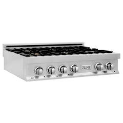 ZLINE 36-Inch Porcelain Gas Stovetop with 6 Gas Brass Burners and Griddle - RT-BR-GR-36 - The Home Selection