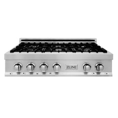 ZLINE 36-Inch Porcelain Gas Stovetop with 6 Gas Burners and Griddle - RT-GR-36 - The Home Selection
