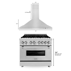 ZLINE 36" Kitchen Package with Stainless Steel Dual Fuel Range and Convertible Vent Range Hood - 2KP-RARH36 - The Home Selection