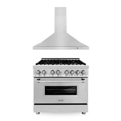 ZLINE 36" Kitchen Package with Stainless Steel Dual Fuel Range and Convertible Vent Range Hood - 2KP-RARH36 - The Home Selection