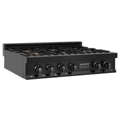 ZLINE 36" Porcelain Gas Stovetop in Black Stainless Steel with 6 Gas Burners - RTB-BR-36 - The Home Selection