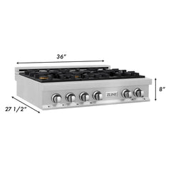 ZLINE 36" Porcelain Gas Stovetop in DuraSnow® Stainless Steel with 6 Gas Burners - RTS-36 - The Home Selection