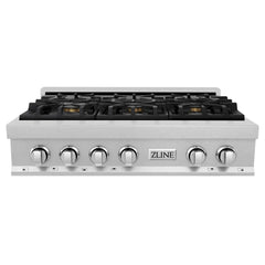 ZLINE 36" Porcelain Gas Stovetop in DuraSnow® Stainless Steel with 6 Gas Burners - RTS-36 - The Home Selection