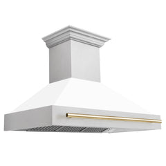 ZLINE 48" Autograph Edition DuraSnow® Stainless Steel Range Hood with White Matte Shell and Accented Handle - 8654SNZ-WM48 - The Home Selection