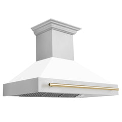 ZLINE 48" Autograph Edition Stainless Steel Range Hood with White Matte Shell and Handle - 8654STZ-WM48 - The Home Selection