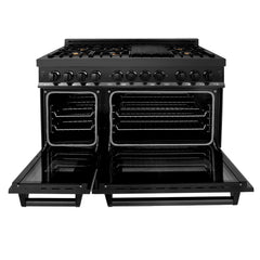 ZLINE 48" Black Stainless 6.0 cu.ft. 7 Gas Burner/Electric Oven Range with Brass Burners - RAB-BR-48 - The Home Selection