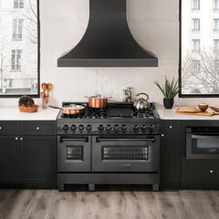 ZLINE 48" Black Stainless 6.0 cu.ft. 7 Gas Burner/Electric Oven Range with Brass Burners - RAB-BR-48 - The Home Selection