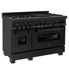 ZLINE 48" Black Stainless 6.0 cu.ft. 7 Gas Burner/Electric Oven Range with Brass Burners - RAB-BR-48 - The Home Selection