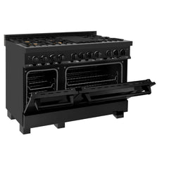ZLINE 48" Black Stainless 6.0 cu.ft. 7 Gas Burner/Electric Oven Range with Brass Burners - RAB-BR-48 - The Home Selection