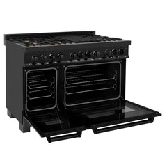 ZLINE 48" Black Stainless 6.0 cu.ft. 7 Gas Burner/Electric Oven Range with Brass Burners - RAB-BR-48 - The Home Selection