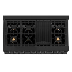 ZLINE 48" Black Stainless 6.0 cu.ft. 7 Gas Burner/Electric Oven Range with Brass Burners - RAB-BR-48 - The Home Selection