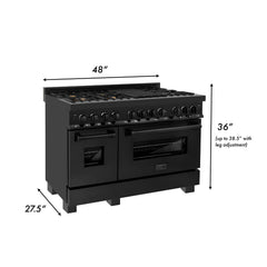 ZLINE 48" Black Stainless 6.0 cu.ft. 7 Gas Burner/Electric Oven Range with Brass Burners - RAB-BR-48 - The Home Selection