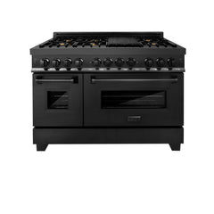 ZLINE 48" Black Stainless 6.0 cu.ft. 7 Gas Burner/Electric Oven Range with Brass Burners - RAB-BR-48 - The Home Selection