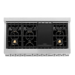 ZLINE 48-Inch 6.0 cu. ft. Electric Oven and Gas Cooktop Dual Fuel Range with Griddle and Brass Burners in Fingerprint Resistant Stainless - RAS-SN-BR-GR-48 - The Home Selection
