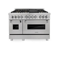 ZLINE 48-Inch 6.0 cu. ft. Electric Oven and Gas Cooktop Dual Fuel Range with Griddle and Brass Burners in Fingerprint Resistant Stainless - RAS-SN-BR-GR-48 - The Home Selection