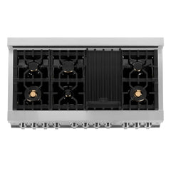 ZLINE 48-Inch 6.0 cu. ft. Electric Oven and Gas Cooktop Dual Fuel Range with Griddle and Brass Burners in Stainless Steel (RA-BR-GR-48) - The Home Selection