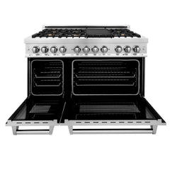 ZLINE 48-Inch 6.0 cu. ft. Electric Oven and Gas Cooktop Dual Fuel Range with Griddle and Brass Burners in Stainless Steel (RA-BR-GR-48) - The Home Selection