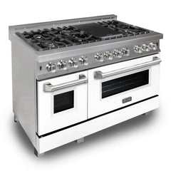 ZLINE 48-Inch Dual Fuel Range with 6.0 cu. ft. Electric Oven and Gas Cooktop and Griddle and White Matte Door in Fingerprint Resistant Stainless - RAS-WM-GR-48 - The Home Selection