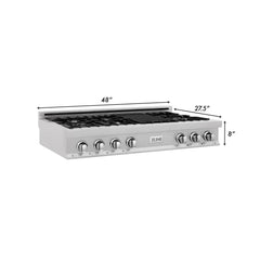 ZLINE 48-Inch Porcelain Gas Stovetop in Fingerprint Resistant Stainless Steel with 7 Gas Brass Burners and Griddle - RTS-BR-GR-48 - The Home Selection