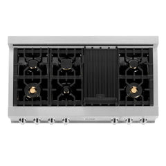 ZLINE 48-Inch Porcelain Gas Stovetop in Fingerprint Resistant Stainless Steel with 7 Gas Brass Burners and Griddle - RTS-BR-GR-48 - The Home Selection