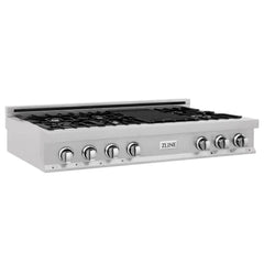 ZLINE 48-Inch Porcelain Gas Stovetop in Fingerprint Resistant Stainless Steel with 7 Gas Burners and Griddle - RTS-GR-48 - The Home Selection