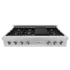 ZLINE 48-Inch Porcelain Gas Stovetop in Fingerprint Resistant Stainless Steel with 7 Gas Burners and Griddle - RTS-GR-48 - The Home Selection