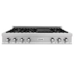 ZLINE 48-Inch Porcelain Gas Stovetop in Fingerprint Resistant Stainless Steel with 7 Gas Burners and Griddle - RTS-GR-48 - The Home Selection