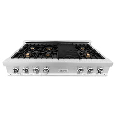 ZLINE 48-Inch Porcelain Gas Stovetop with 7 Gas Brass Burners and Griddle - RT-BR-GR-48 - The Home Selection