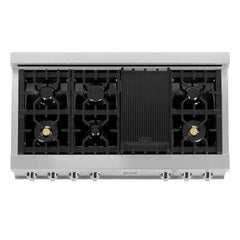 ZLINE 48-Inch Porcelain Gas Stovetop with 7 Gas Brass Burners and Griddle - RT-BR-GR-48 - The Home Selection