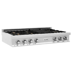 ZLINE 48-Inch Porcelain Gas Stovetop with 7 Gas Brass Burners and Griddle - RT-BR-GR-48 - The Home Selection