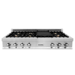 ZLINE 48-Inch Porcelain Gas Stovetop with 7 Gas Brass Burners and Griddle - RT-BR-GR-48 - The Home Selection