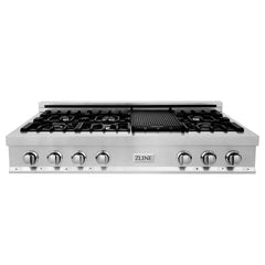 ZLINE 48-Inch Porcelain Gas Stovetop with 7 Gas Burners and Griddle and Griddle - RT-GR-48 - The Home Selection