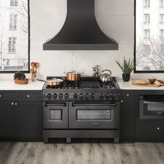 ZLINE 48" Kitchen Package with Black Stainless Steel Dual Fuel Range and Convertible Vent Range Hood - 2KP-RABRH48 - The Home Selection