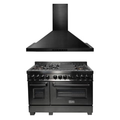 ZLINE 48" Kitchen Package with Black Stainless Steel Dual Fuel Range and Convertible Vent Range Hood - 2KP-RABRH48 - The Home Selection