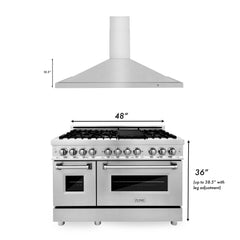 ZLINE 48" Kitchen Package with Stainless Steel Dual Fuel Range and Convertible Vent Range Hood - 2KP-RARH48 - The Home Selection