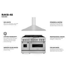 ZLINE 48" Kitchen Package with Stainless Steel Dual Fuel Range and Convertible Vent Range Hood - 2KP-RARH48 - The Home Selection