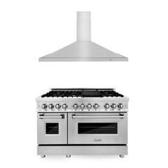 ZLINE 48" Kitchen Package with Stainless Steel Dual Fuel Range and Convertible Vent Range Hood - 2KP-RARH48 - The Home Selection