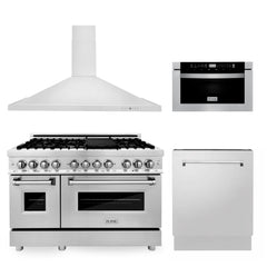 ZLINE 48" Kitchen Package with Stainless Steel Dual Fuel Range, Range Hood, Microwave Drawer and Tall Tub Dishwasher - 4KP-RARH48-MWDWV - The Home Selection