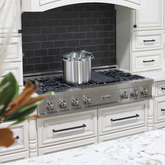 ZLINE 48" Porcelain Gas Stovetop in DuraSnow® Stainless Steel with 7 Gas Burners and Griddle - RTS-48 - The Home Selection