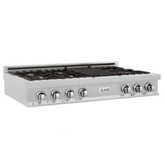 ZLINE 48" Porcelain Gas Stovetop in DuraSnow® Stainless Steel with 7 Gas Burners and Griddle - RTS-48 - The Home Selection