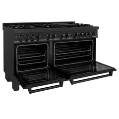 ZLINE 60" 7.4 cu. ft. Dual Fuel Range with Gas Stove and Electric Oven in Black Stainless Steel with Brass Burners (RAB-60) - The Home Selection