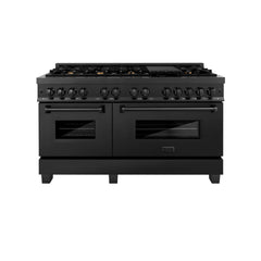 ZLINE 60" 7.4 cu. ft. Dual Fuel Range with Gas Stove and Electric Oven in Black Stainless Steel with Brass Burners (RAB-60) - The Home Selection