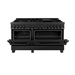 ZLINE 60" 7.4 cu. ft. Dual Fuel Range with Gas Stove and Electric Oven in Black Stainless Steel with Brass Burners (RAB-60) - The Home Selection