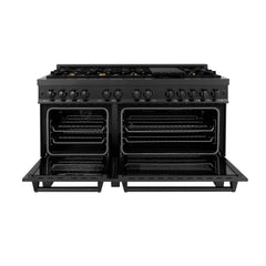 ZLINE 60" 7.4 cu. ft. Dual Fuel Range with Gas Stove and Electric Oven in Black Stainless Steel with Brass Burners (RAB-60) - The Home Selection