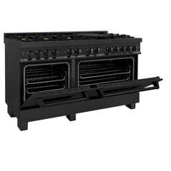 ZLINE 60" 7.4 cu. ft. Dual Fuel Range with Gas Stove and Electric Oven in Black Stainless Steel with Brass Burners (RAB-60) - The Home Selection